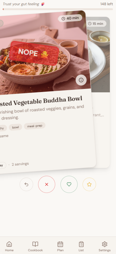 Swiping left on a recipe — NOPE